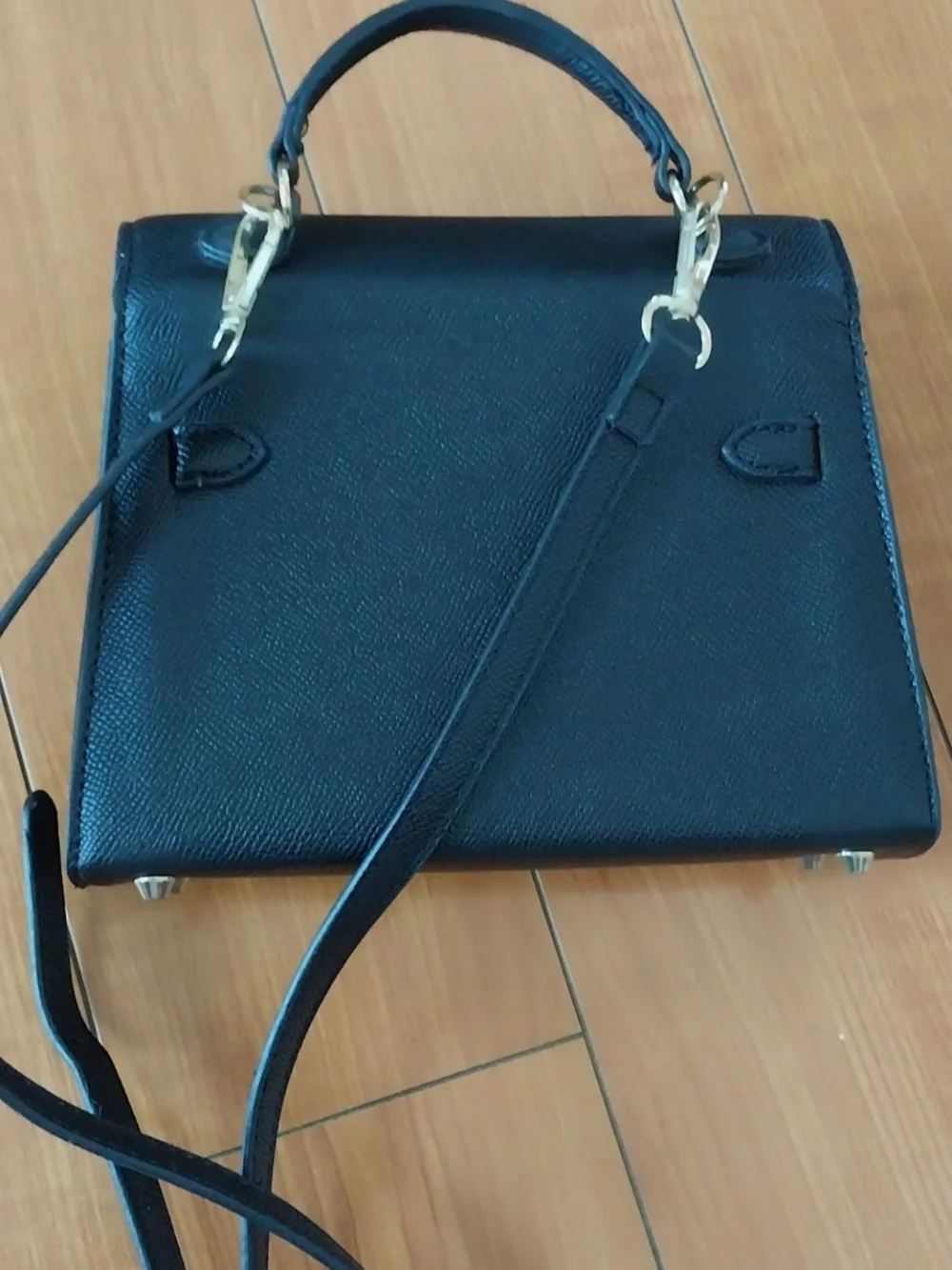 Black Structured Top-Handle Crossbody Bag w/Gold Hardware + Extra Long Strap Inc